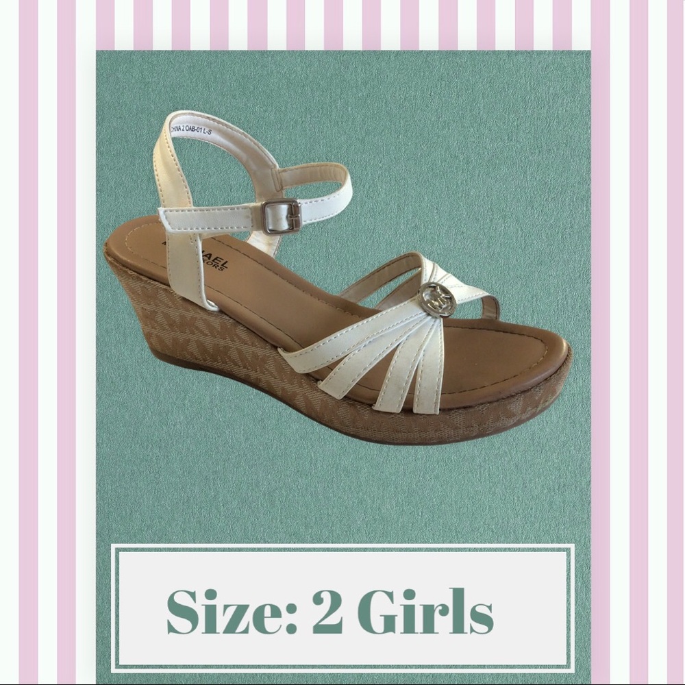 Michael Kors Girls Size 2 White Wedge Sandals Dressy Buckle